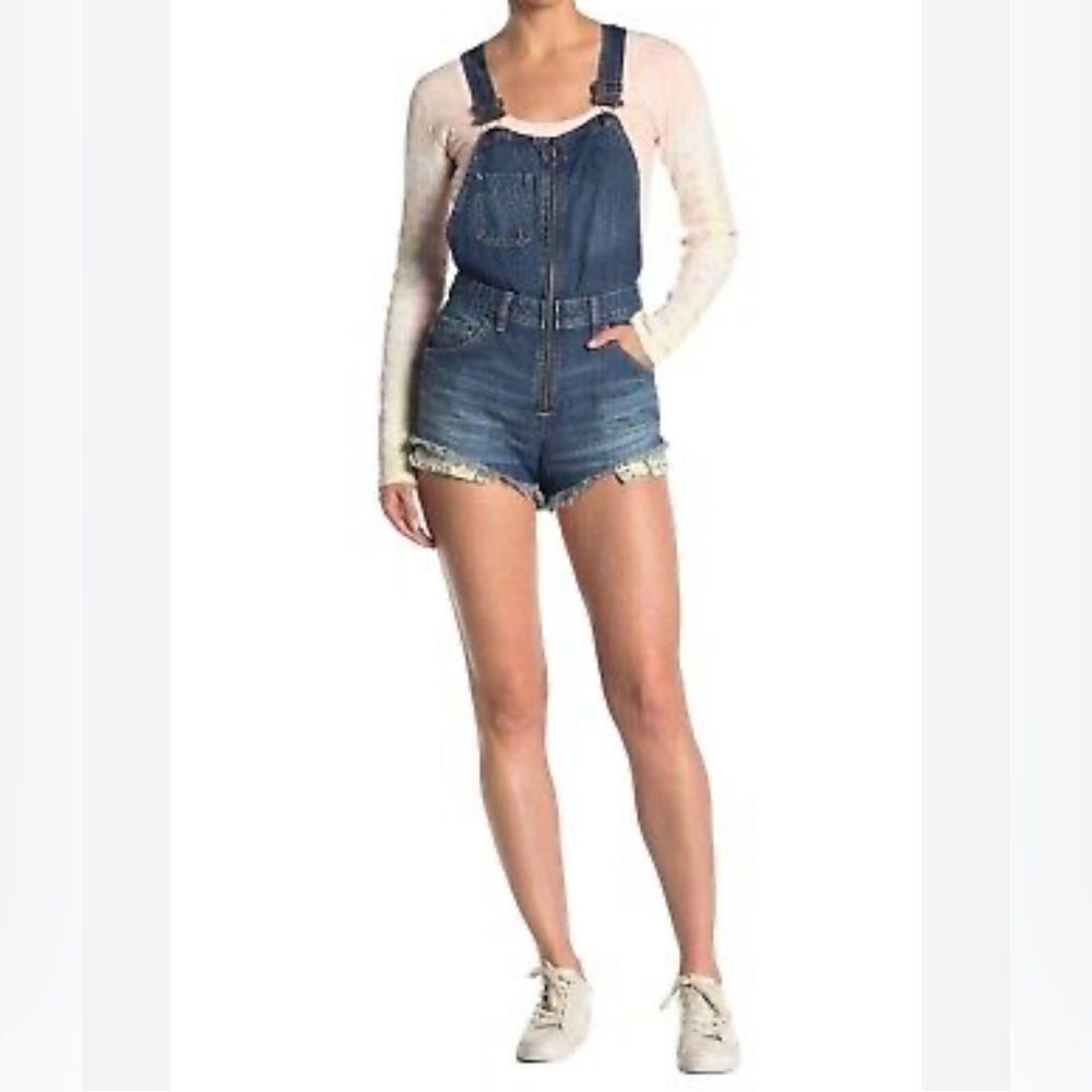 Free People Sunkissed Denim Overall Shorts Size 4